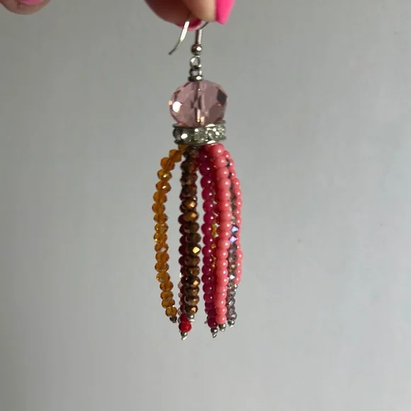 Pink and Red Chandelier Earrings with Beaded Layers - Ottaviani - Picture 3 of 4